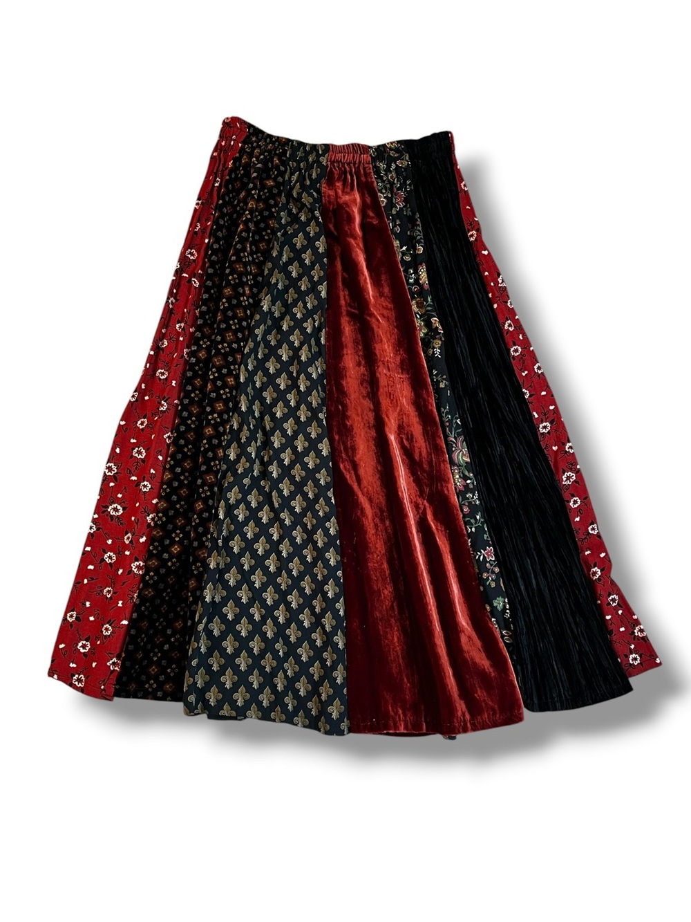 Girlfriends Maxi Skirt Small Patchwork Velvet Panels Mixed Print Boho 80s/90s